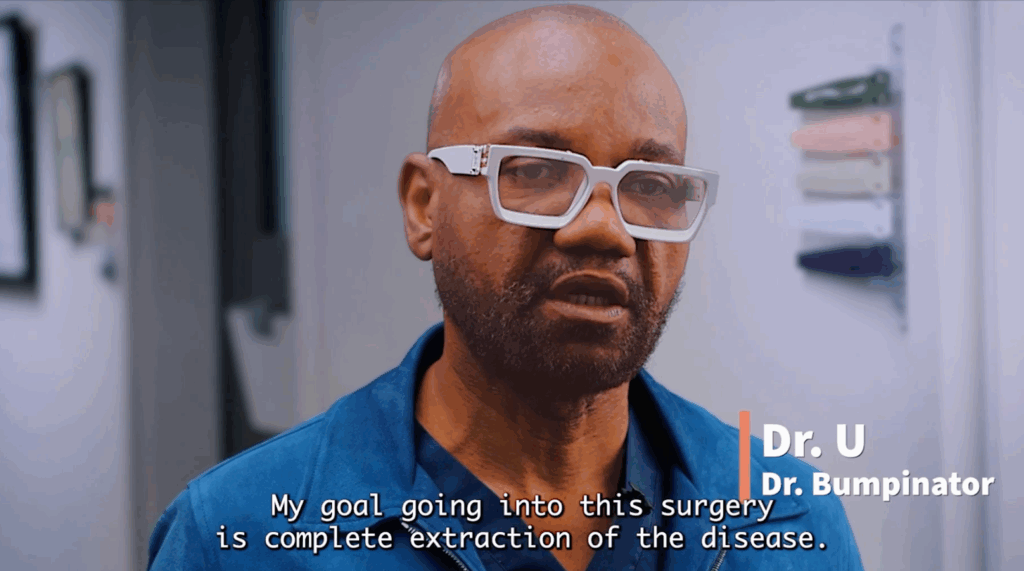 Dr. Umar explains what his goals are in order to successfully remove FD from Anwar’s scalp. The surgery involves a complete extraction of the disease to prevent recurrence. 