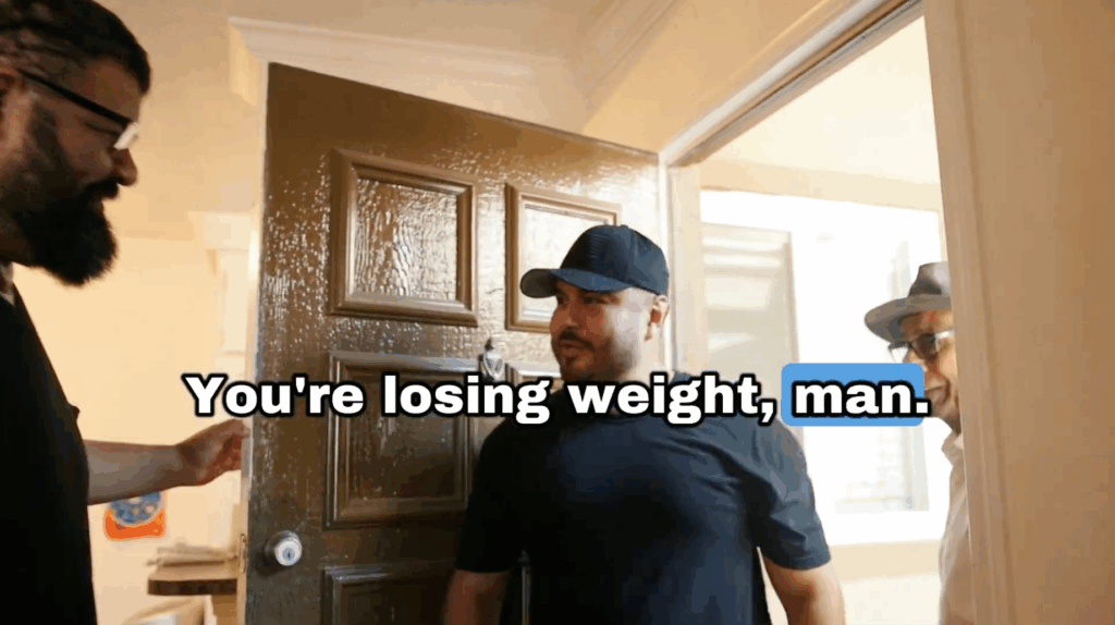 Michael visiting John at home and noticing he is beginning to lose weight during treatment.
