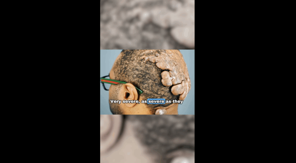 A close-up look on Anwar’s developing painful scalp bumps, which has been growing for over 16 years.