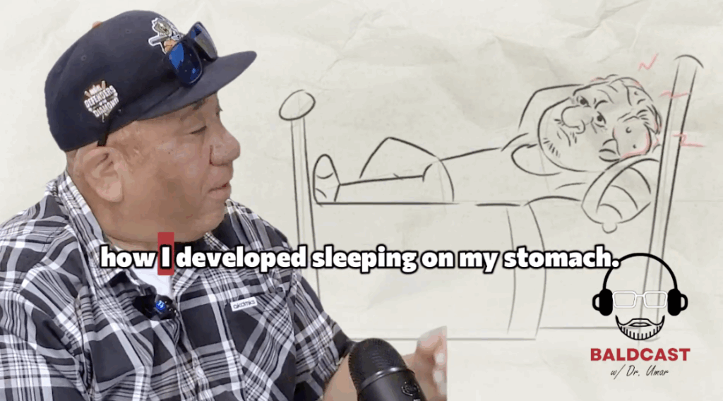 Roberts tells Dr. Sanusi Umar about how he has developed sleeping on his stomach for years because of the lesions at the back of his head. Even after his surgery, he still sleeps on his stomach.